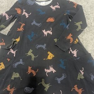 Hanna Andersson Black Dress with Colorful Cat Print